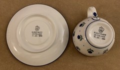 Polish Pottery (Ceramika Artystyczna) Cup & Saucer, Blue Buds Pattern-Hand Made