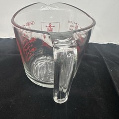 ANCHOR HOCKING Open Handle 4-Cup Large Red Lettering Glass Measuring Cup USA