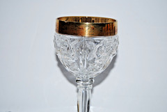 Vintage Anna Hutte Bleikristall Lead Crystal Wine Glasses Gold Rim Rose Set of 6