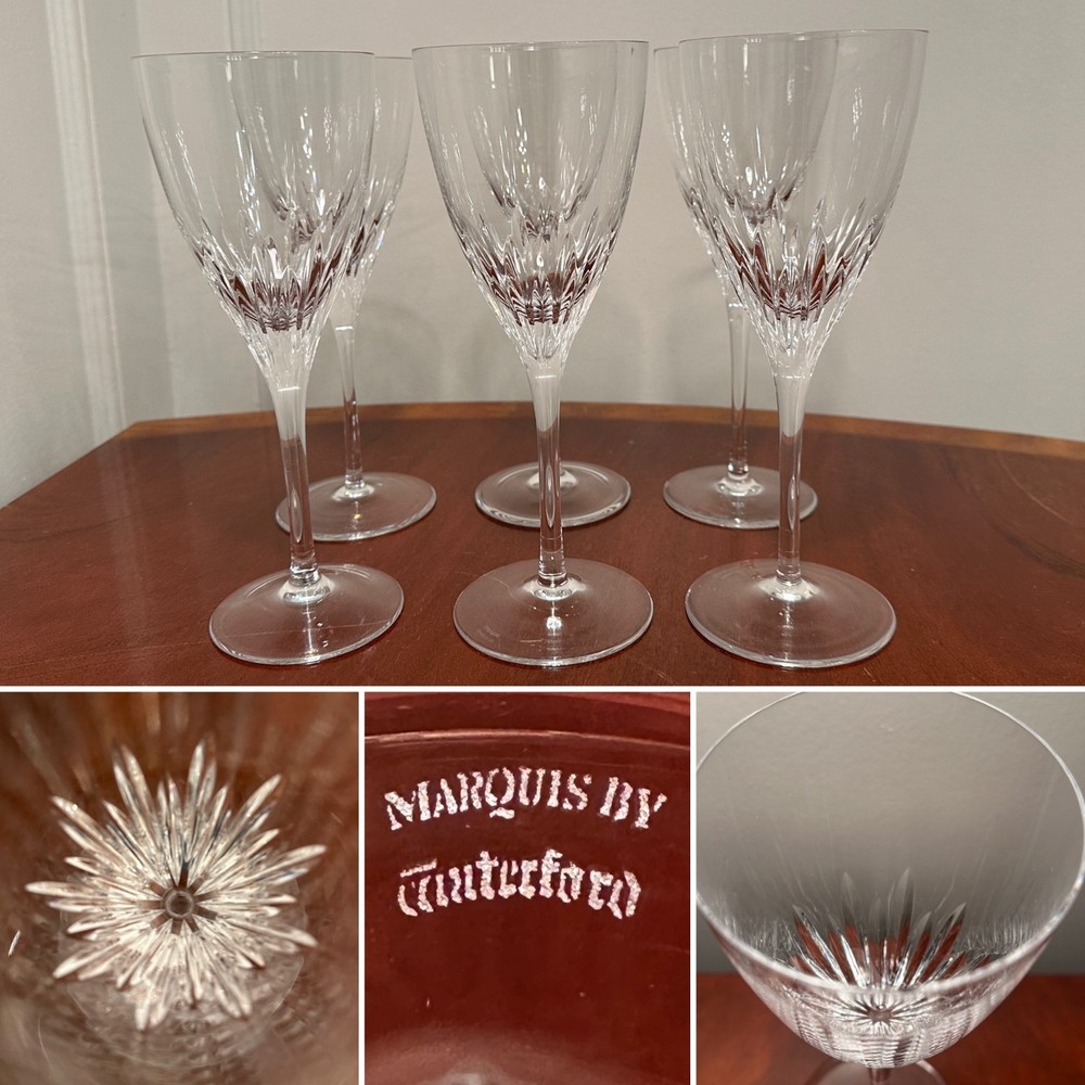 Set of 6 MARQUIS by WATERFORD CRYSTAL Claria 8 oz. Wine Glasses 7-7/8″ IRELAND