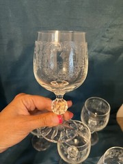 Import Assoc Cascade Etched Lace Look Wine Glass With Faceted Ball On Stem