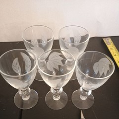 5- Vtg McBRIDE CAMEO Cordial Liqueur Stems Cut/Frosted Leaves 4″ tall