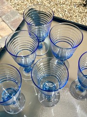 Set of Six (6) Libbey Sirrus Blue Wine Goblets Vintage Light Blue Spool Stem
