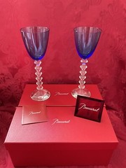 NIB’s FLAWLESS Blue BACCARAT France Two VEGA Crystal FORTISSIMO WINE RHINE Glass
