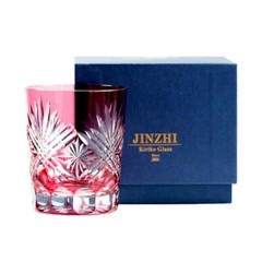 Edo Kiriko Glass Hand Carved Whiskey Glasses 230ml Gold Pink