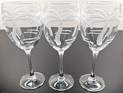 3) Rolf Glass Palm Tree All Purpose Wine Set Elegant Clear Cut Etch Stemware Lot
