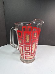 VINTAGE MID CENTURY MODERN ATOMIC STARBURST RED GOLD GLASS PITCHER