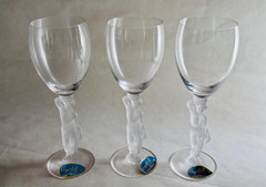3 Bayel Bacchus France Crystal Figural Male Nude Stem Wine Glasses orig label