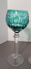 Four (4) Bohemian Cobalt Cut to Clear 8 3/8″ Wine Hock Glass / Goblet / Stem