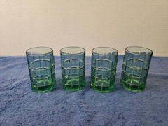 Set 4 Anchor Hocking Tartan square Manchester Green juice Glasses