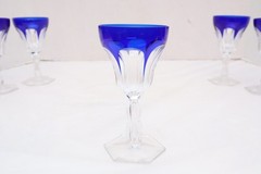SET 6 BOHEMIAN CZECH CUT TO CLEAR CRYSTAL 5.5″ WINE GLASS GOBLETS Cobalt BLUE