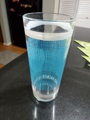 1950’s 60’s Highball Blue Teal White Clear Tea Water Highball Glass 6 1/2″ tall
