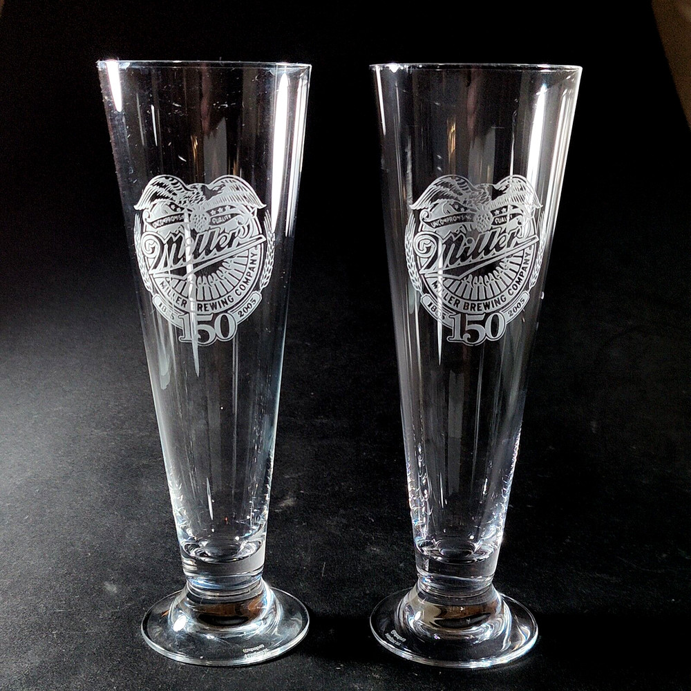 WATERFORD Marquis VINTAGE PILSNER, MILLER BEER 150, 9 1/4″, 20 oz, 2PCS