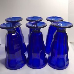 VTG Anchor Hocking Cobalt Blue Parfait Sundae Ice Cream Pedestal Glasses Set /6