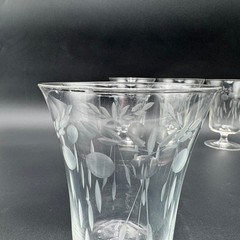 4 Etched Low Stem Iced Tea Glasses Standard Glass ? UNK359 5″ Clear