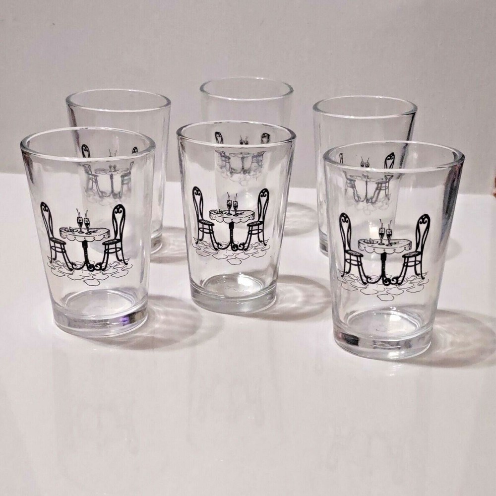 6 Vintage Small Glasses Bistro Table And Chairs Paris Style Pattern