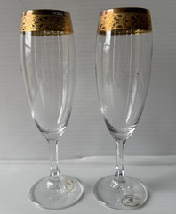 J Preziosi Etched Gold Rim Glass Champagne Flutes Italy Vintage Set Of 2