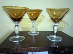 Set Of 3 Polish Glass Amber Goblet Champagne Water Wine Vintage Poland
