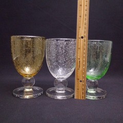 Tag LTD Bubble Blown Glass Water Goblets Green Amber Clear 6 In Tall Set of 3