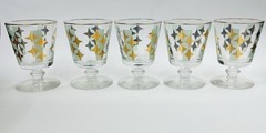 5 Libbey Starlight Footed On The Rocks Glass MidCentury Vintage Atomic Gold Teal