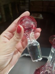 13-1/2″ wine decanter glass Cranberry Red Cut clear Val Saint Lambert Berncastel