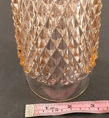 Vintage Pink Glass Flat Tumbler English Hobnail Round 12 Oz About 5.75″ Tall