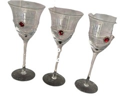 Vintage Rococo Revival Jeweled Wine Glasses Beautiful Red Jewels