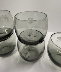 Set of 6 Vtg Miami Dolphins Smokey Gray Roly Poly Round Cocktail Glasses 8 oz