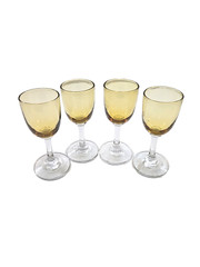 Set of 4 Light Gold Amber Blown Glass Cordial Liqueur Glasses Clear Stem