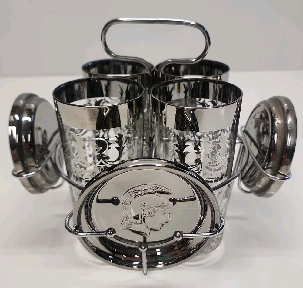 Kimiko Silvercrest Knight Coat Of Arms Tumbler Set Glasses Coasters And Rack MCM