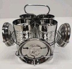 Kimiko Silvercrest Knight Coat Of Arms Tumbler Set Glasses Coasters And Rack MCM