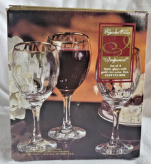 Crystal clear «Imperial» Set of 4, Optic glass with gold rim wine glasses, 8 oz