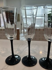 VTG France Luminarc Octime Crystal Black Stem Champagne Flutes Wine Glass Set/4