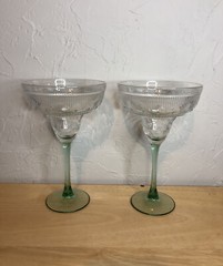 Set of 2 Vintage CRISTAL D’ARQUES-DURAND Green Stem Sombrero Margarita Glasses