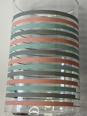 MCM Vintage Tumbler Glasses Set Teal Turquoise Grey Pink Striped Pattern