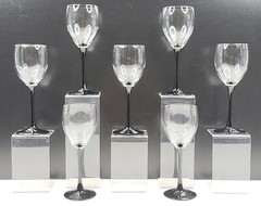 (7) Luminarc Domino Signature Black Stem Claret Wine Glasses Set Cristal France