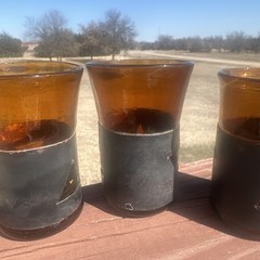 VTG MCM Amber Mexican Imprisoned Glass Tumblers Felipe Derflinger Brutalist (6)