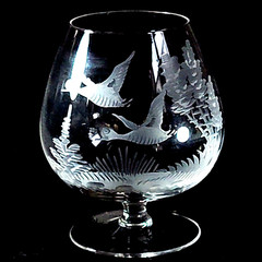 QUEEN LACE AMERICANA DUCKS BRANDY GLASS, Etched Crystal, 4 1/2 «, 8 Oz, Germany