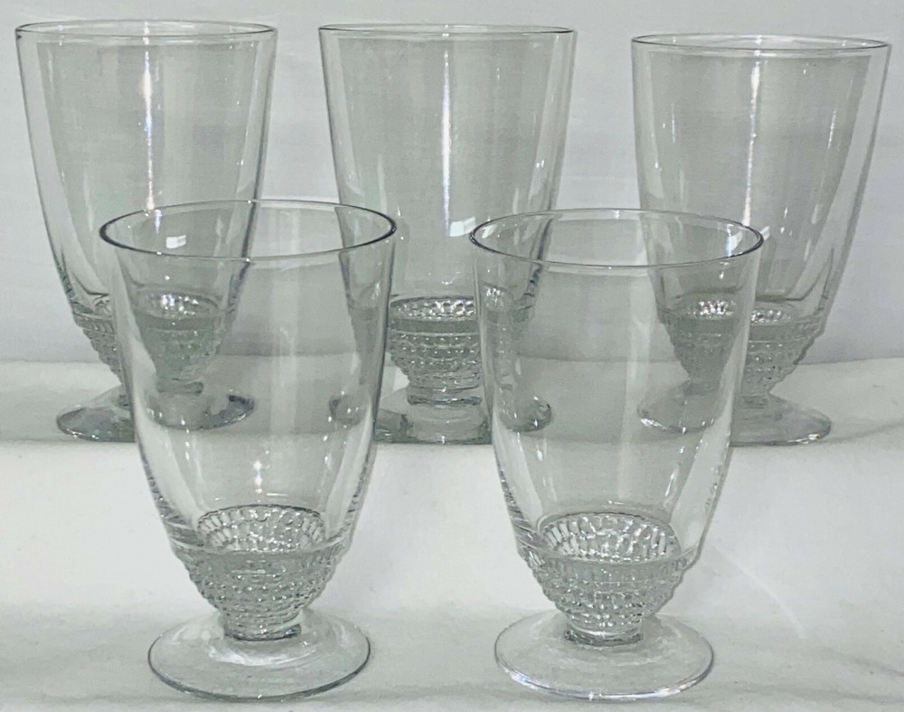 5 Duncan & Miller TEAR DROP CRYSTAL *4″- 4 1/2 oz FOOTED JUICE TUMBLERS*
