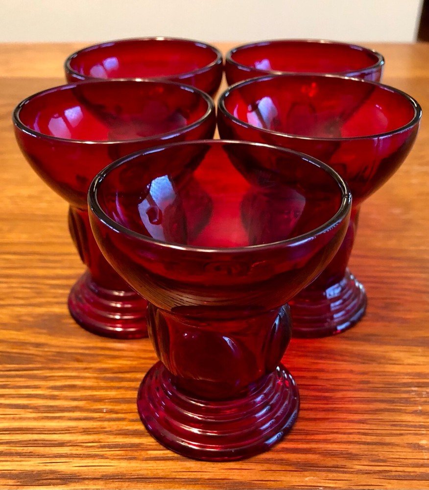 Set of 5 New Martinsville MOONDROPS RED 2 3/4″ – 2 oz SHOT GLASSES/ TUMBLERS