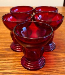 Set of 5 New Martinsville MOONDROPS RED 2 3/4″ – 2 oz SHOT GLASSES/ TUMBLERS