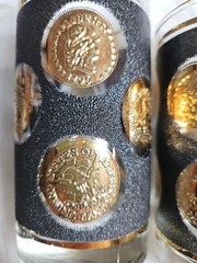 8 – Vin. Libbey Glasses 22k Trim 5in X 2.75 Coins Of The World Textured 1960s