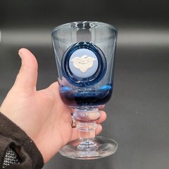 Wedgwood Blue Jasperware Glass Chalice American Eagle Cameo Blue Glass Single