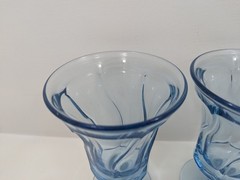 4 Fostoria Jamestown 10 oz Blue Tea Water Goblets Swirl MCM Ice Cream Sundae