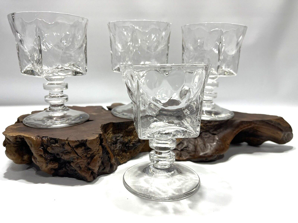 4 MCM Vintage Cut Cube Crystal Cordial Glasses Wine Liquor Aperitif 4″