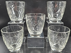 5) Cristal D’Arques Botanic Old Fashioned Set Vintage Embossed Leaf Tumblers Lot