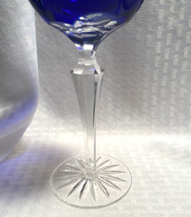 AJKA GRAPES WINE GLASS CASED COBALT BLUE CUT TO CLEAR CRYSTAL BOHEMIAN HUNGARY