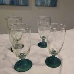 4X Vtg. SHAMROCK Irish Coffee Glasses Frosted Mugs Green Stems