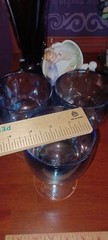 Vintage 3pcs. Bartlett Collins Iridescent light blue-purple thumbprint goblets