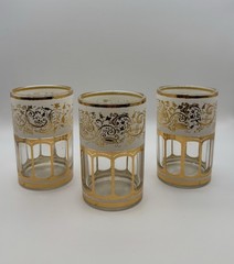 Set of 12 Vintage Glasses, Colorful 1980s Gilded Glassware, Crown Korea. 3.2”